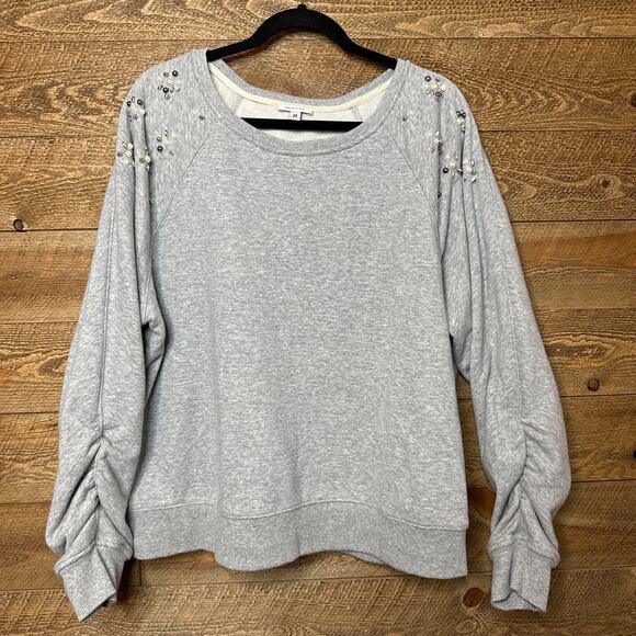 Stella & Dot Pearl Embellishments Sweatshirt Gray Round Neck Long Sleeve Size 2X - Picture 3 of 8